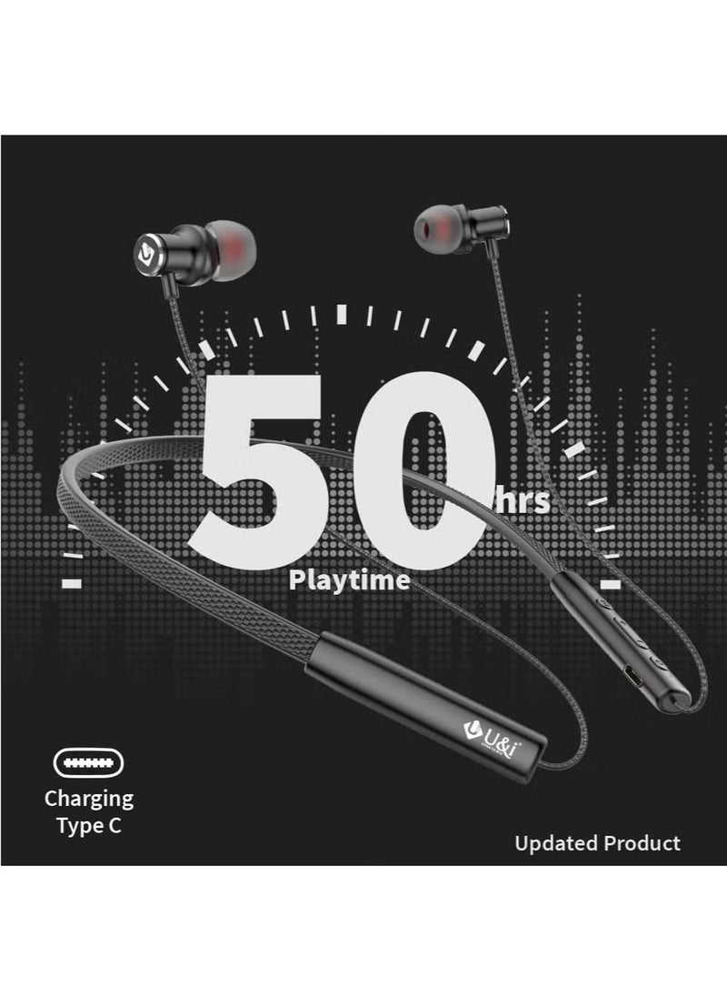 U & I ENTERTAINMENT - 50 Hours Music Time Fast Charging Wireless Neckband with 4-Mode Equalizer Bluetooth Headset – Premium Sound Quality, Comfortable Fit, Sweat-Proof, Built-In Mic, Long Battery Life – Compatible with iOS & Android Devices - Image 1