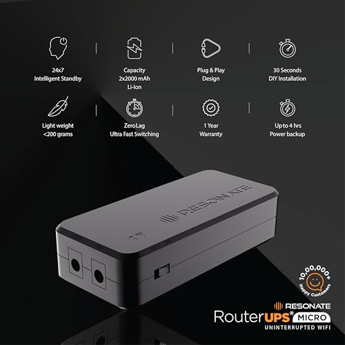 RESONATE RouterUPS® Micro | Original Router UPS for 12V WiFi Router & Modem | Uninterrupted Power Backup Upto 4 Hours During Powercut | Compact Mini UPS with Intelligent Charging - Image 3