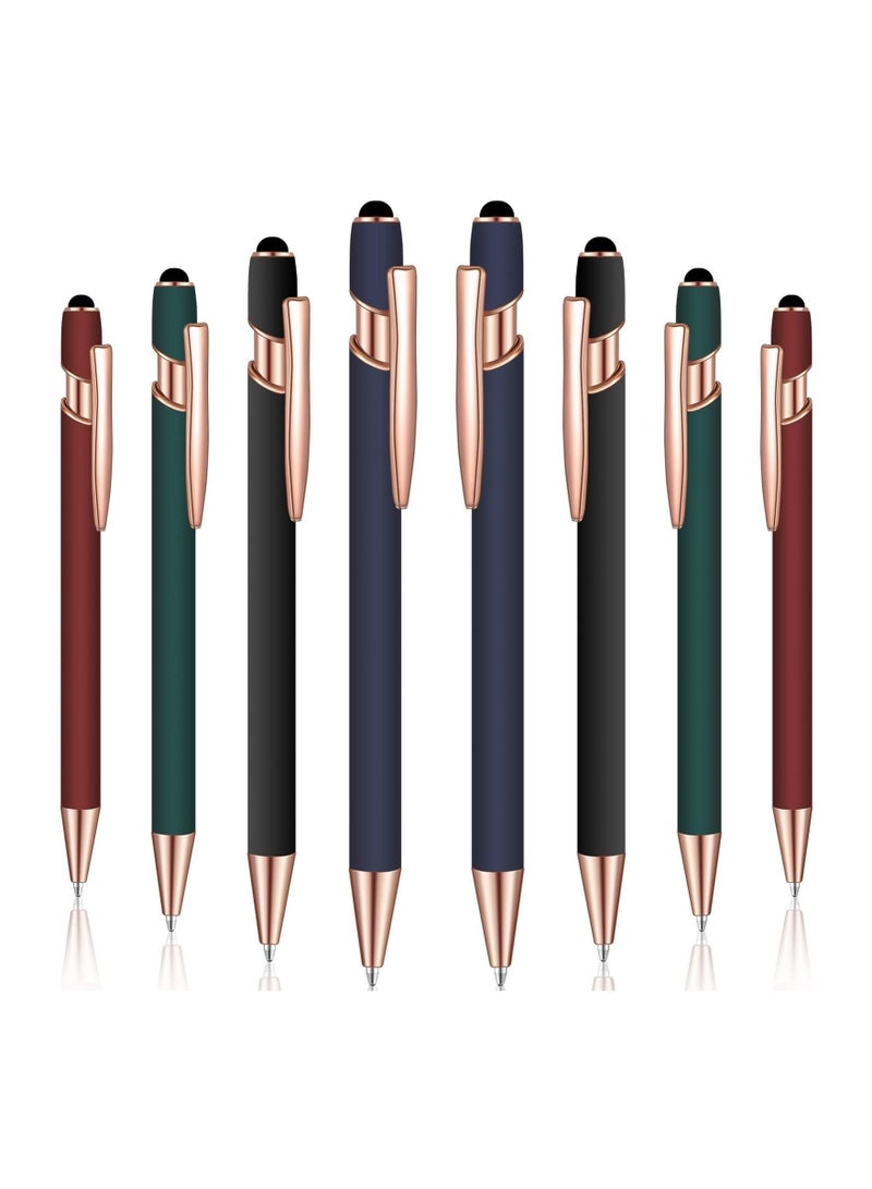 KASTWAVE Ballpoint Pen with Stylus Tip, 8 Pieces Black Ink Metal Pen Stylus for Touch Screens for Office School Stationery Supplies Tablets and More (Red, Green, Navy, Black)  - Image 1
