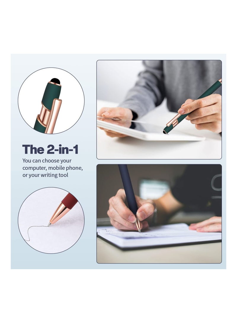 KASTWAVE Ballpoint Pen with Stylus Tip, 8 Pieces Black Ink Metal Pen Stylus for Touch Screens for Office School Stationery Supplies Tablets and More (Red, Green, Navy, Black)  - Image 2