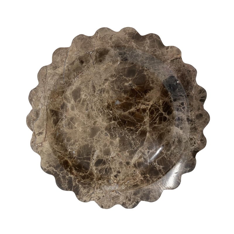 SAIDKOCC Marble Tray Round Scalloped Tray Small Serving Platter for Counter, Bathroom, Kitchen, Nightstand, Jewelry Ring Dish Holder (Coffee Net) - Image 1