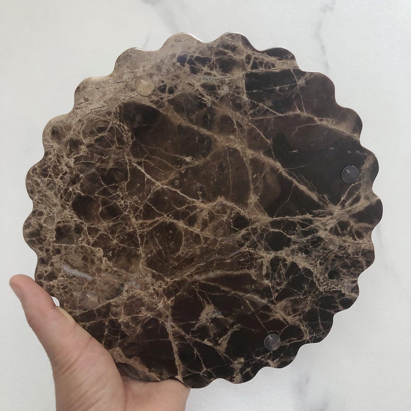 SAIDKOCC Marble Tray Round Scalloped Tray Small Serving Platter for Counter, Bathroom, Kitchen, Nightstand, Jewelry Ring Dish Holder (Coffee Net) - Image 4