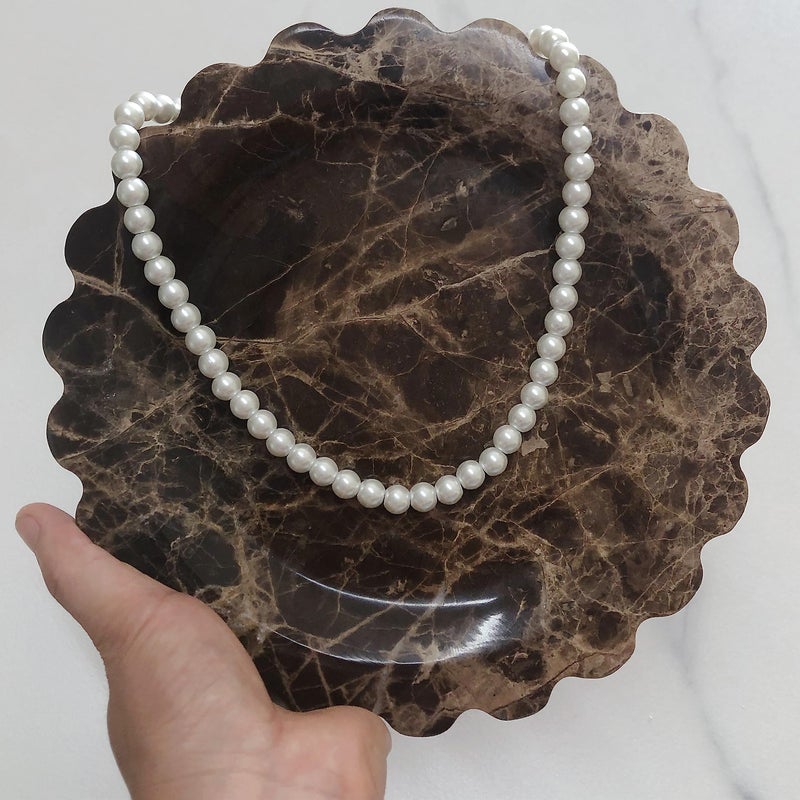 SAIDKOCC Marble Tray Round Scalloped Tray Small Serving Platter for Counter, Bathroom, Kitchen, Nightstand, Jewelry Ring Dish Holder (Coffee Net) - Image 5