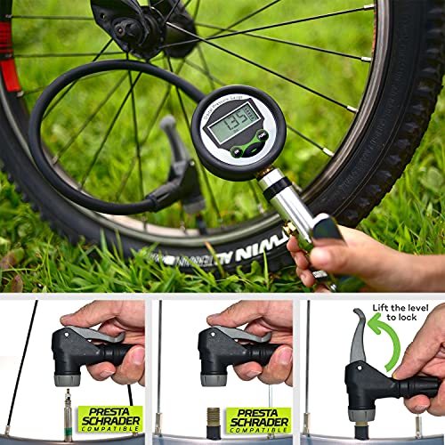 CycloSpirit مضخة إطارات دراجات هوائية رقمية من سايكلوسبيريت مع صمام اختيار تلقائي - أداة ضاغط هواء بريستا وشرايدر - Image 5