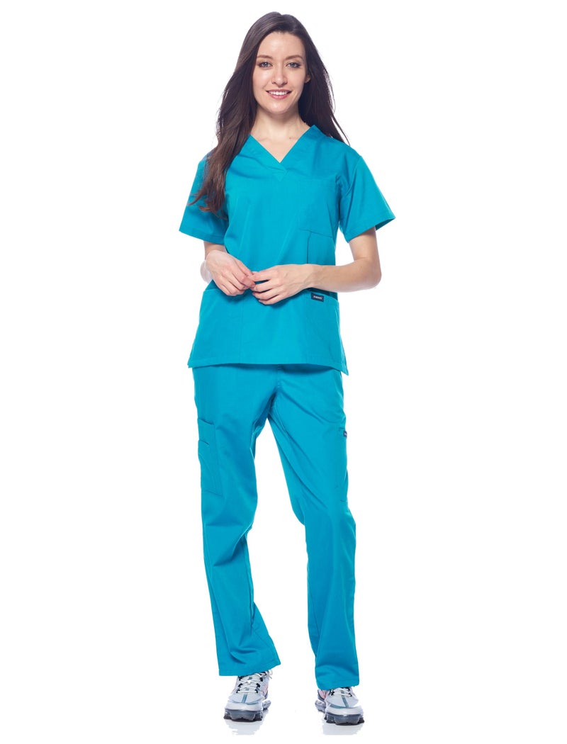 Dagacci Medical Uniform Womens Medical Scrub Set Shirt Top and Pant, Teal_Green, Medium, - Image 2