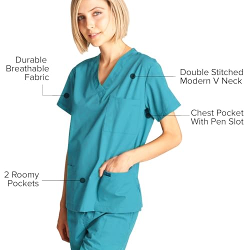 Dagacci Medical Uniform Womens Medical Scrub Set Shirt Top and Pant, Teal_Green, Medium, - Image 5