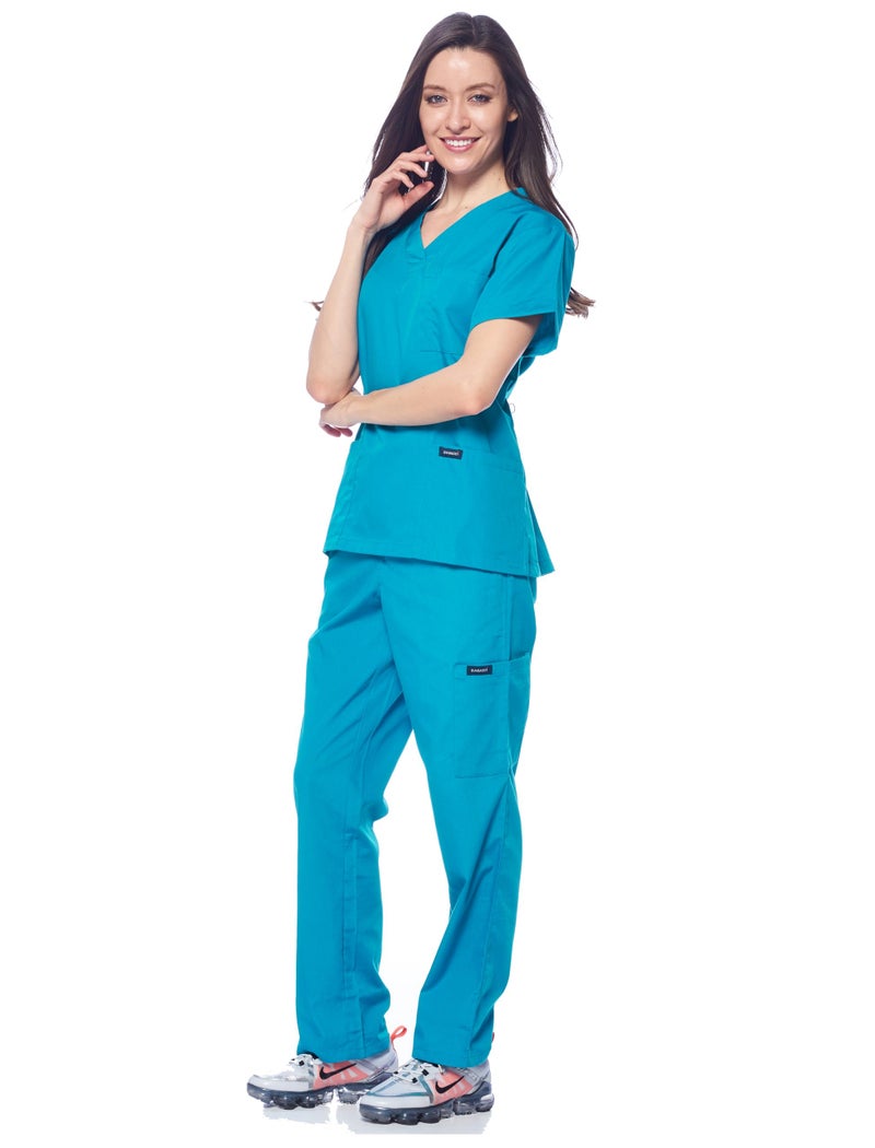 Dagacci Medical Uniform Womens Medical Scrub Set Shirt Top and Pant, Teal_Green, Medium, - Image 3