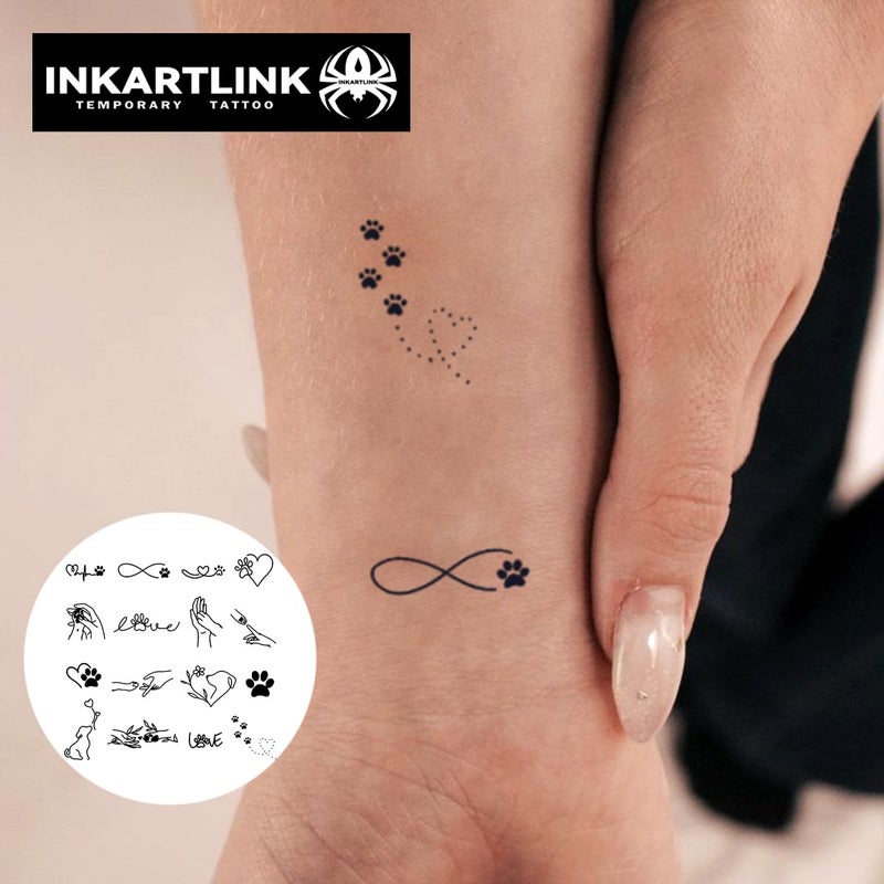 INKARTLINK Tattoo Tech, 15 Design/1 Sheet Small Semi Permanent Tattoo, Temporary Tattoos, Last 1-2 Weeks, Waterproof, Realistic Look, No Adhesive, No Reflection (2x3inch Love dogs the most) - Image 2