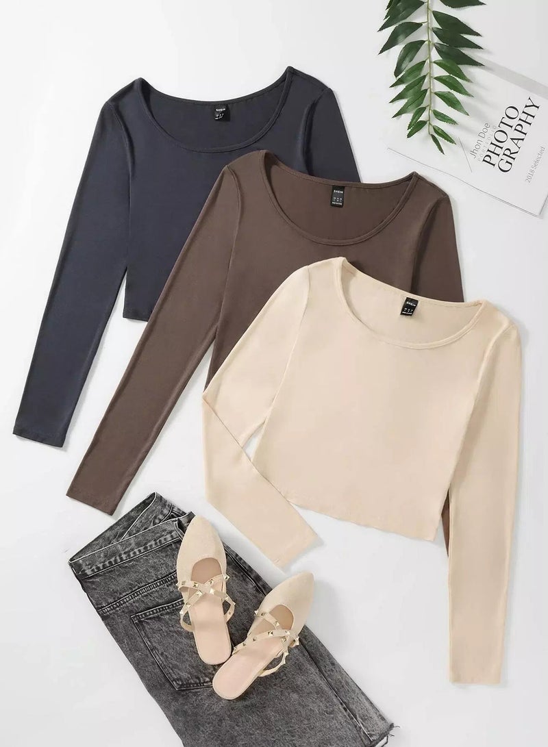 3 Pack Solid Scoop Neck Tee  - Image 1