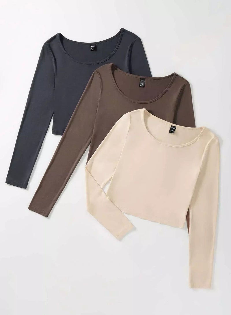 3 Pack Solid Scoop Neck Tee  - Image 3
