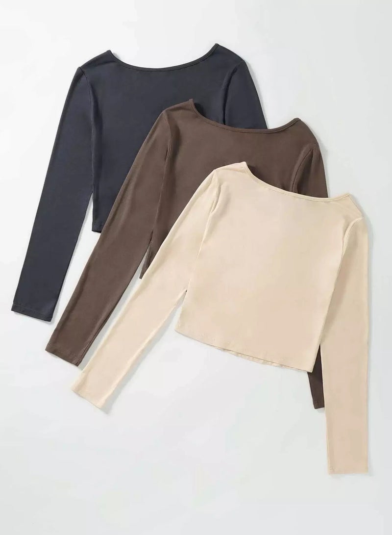 3 Pack Solid Scoop Neck Tee  - Image 2