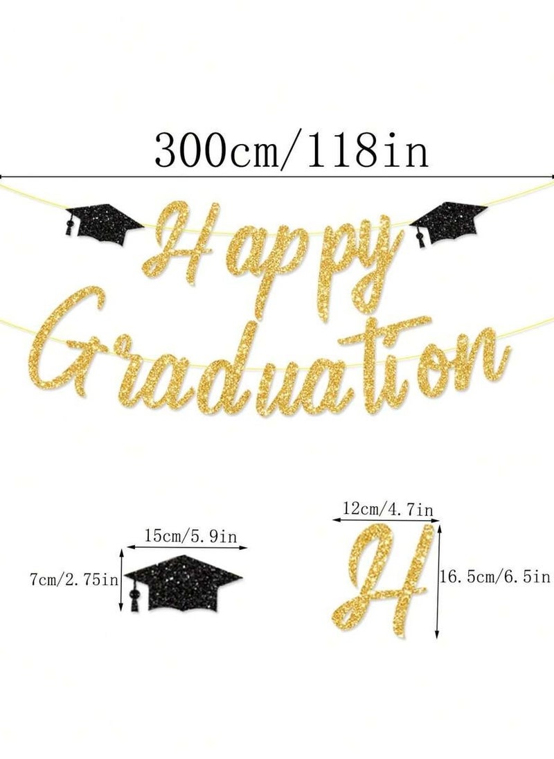 Generic - Happy Graduation Banner Decoration in Gold with Graduation Cap Design, One Piece to Add a Special Touch to Your Graduation Party, Size 300cm - Image 1