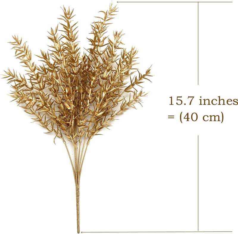 LOVENIMEN Artificial Plants for Christmas Gold Decoration, Fake Golden Plant Spiky Leaves Grass Faux Flowers Foliage Leaf Shrubs Indoor Outside Hanging Planter Home Garden Decor Festival - 4 Pcs - Image 5