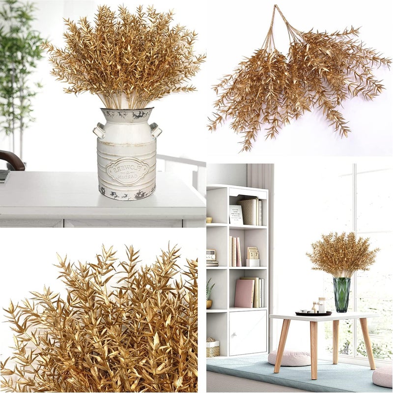 LOVENIMEN Artificial Plants for Christmas Gold Decoration, Fake Golden Plant Spiky Leaves Grass Faux Flowers Foliage Leaf Shrubs Indoor Outside Hanging Planter Home Garden Decor Festival - 4 Pcs - Image 4