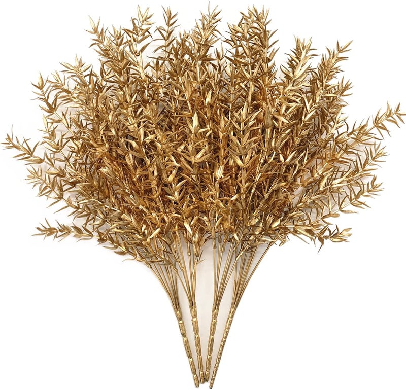 LOVENIMEN Artificial Plants for Christmas Gold Decoration, Fake Golden Plant Spiky Leaves Grass Faux Flowers Foliage Leaf Shrubs Indoor Outside Hanging Planter Home Garden Decor Festival - 4 Pcs - Image 1