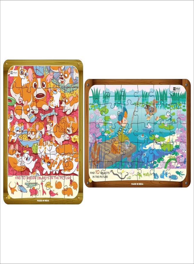 ABYZ Wooden Jigsaw Puzzle - Each Dogs and Kittens Play Date and Fishing Day Playset for Little Explorers, 30-Pieces & Pack of 2 Games with Multicolor | Birthday Gift for (3-6 Years) Age Kids. - Image 1