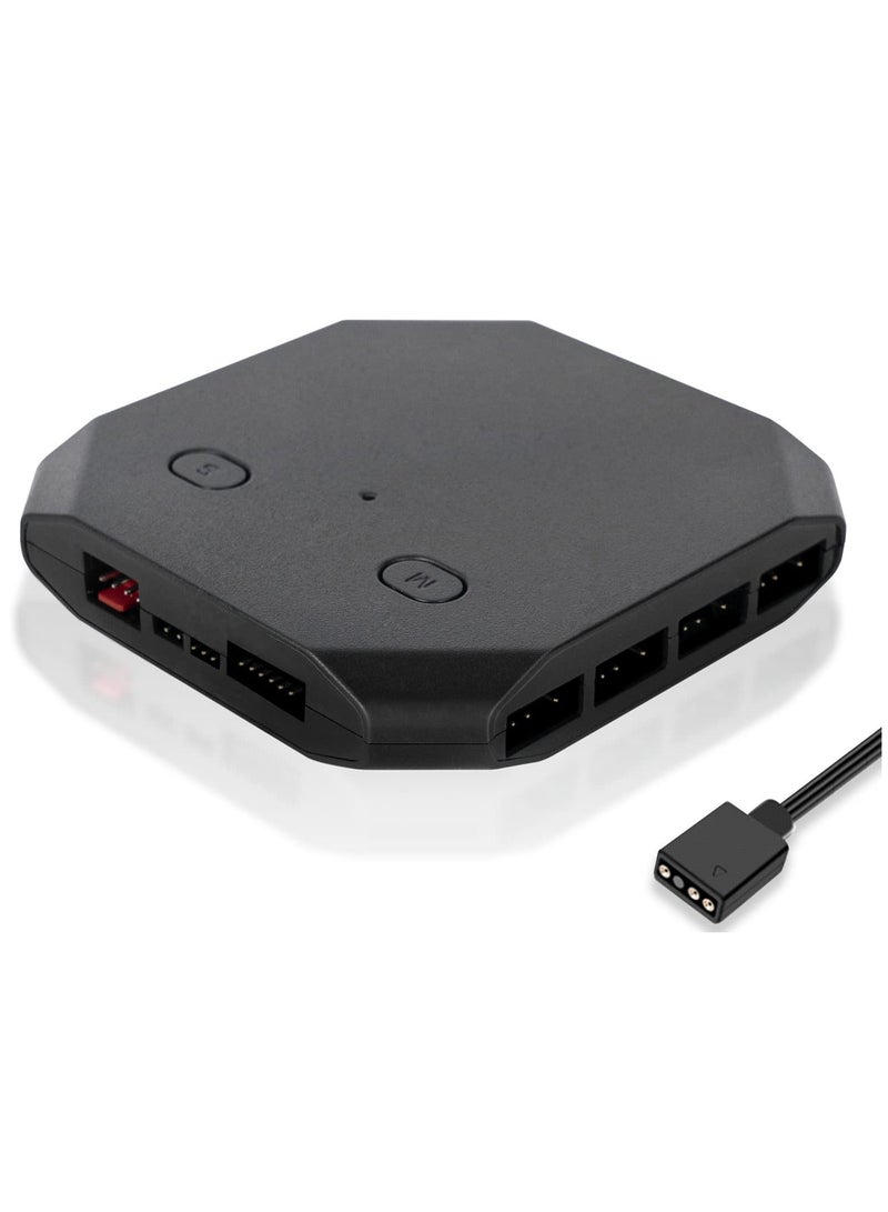 Loquat Fan Hub Controller/Splitter for 4-Pin u0026 3-Pin PC Cooling Fans, PWM Addressable RGB Fan Controller,Powering Up to 14 Fans, with SATA Interface Power Supply, Reset on line, FH14-5V  - Image 1