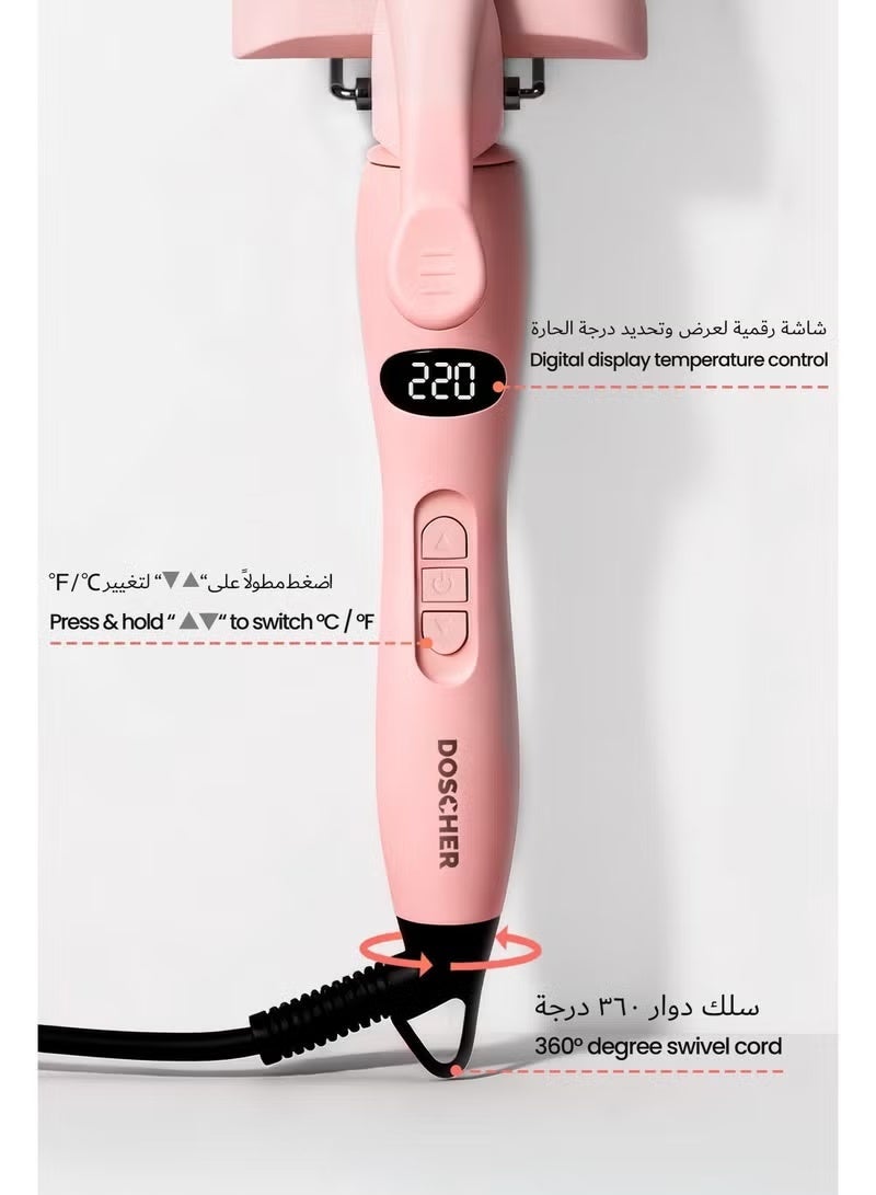 دوشر مكواة تجعيد شعر سيراميك بدرجة حرارة 220°C مع شاشة LED، مزودة بتقنية تسخين سريع PTC، مكواة تجعيد بثلاث أسطوانات للحصول على تموجات ناعمة. - Image 3