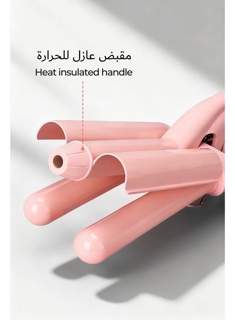 دوشر مكواة تجعيد شعر سيراميك بدرجة حرارة 220°C مع شاشة LED، مزودة بتقنية تسخين سريع PTC، مكواة تجعيد بثلاث أسطوانات للحصول على تموجات ناعمة. - Image 4