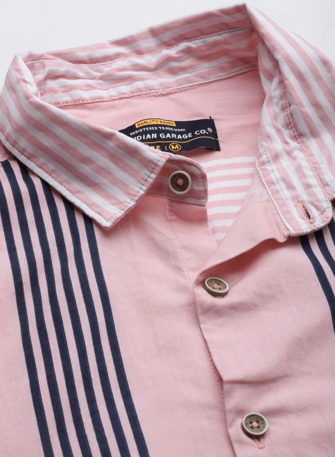 شركة المرآب الهندية Men Regular Fit Striped Full Sleeves Cutaway Collar Casual Shirt
