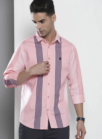 شركة المرآب الهندية Men Regular Fit Striped Full Sleeves Cutaway Collar Casual Shirt
