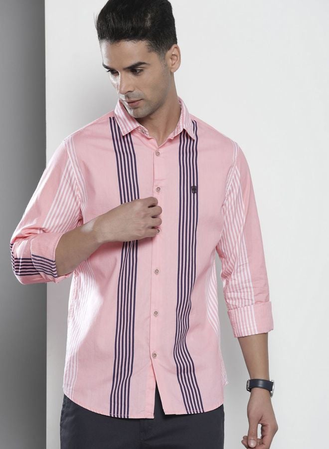 The Indian Garage Co Men Regular Fit Striped Full Sleeves Cutaway Collar Casual Shirt - Image 1