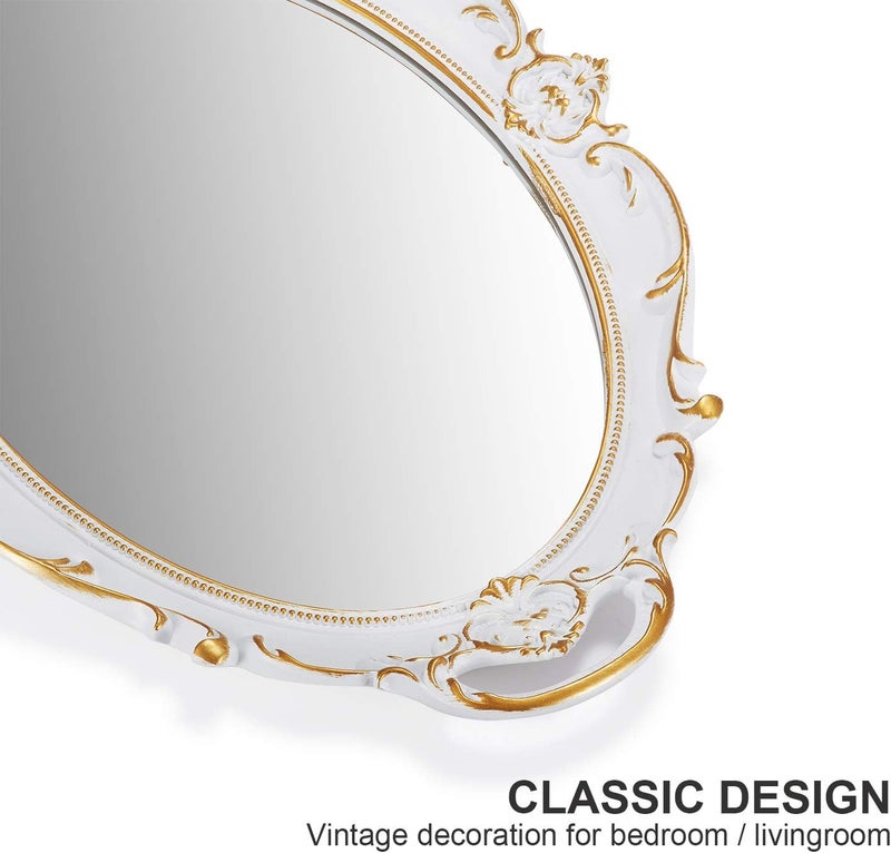 OMIRO Decorative Wall Mirror, Vintage Carved Hanging Mirrors for Bedroom Living-Room Dresser Decor, Oval Antique White 10" W x 15" L, Pack of 2 - Image 2