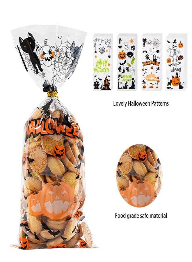 ONFAON Halloween Cellophane Treat Bags, 180pcs Halloween Trick or Treat Goody Gags with 200pcs Twists for Snacks Cookies Packing, Goodie Bags Party Supplies (10.8 * 4.9in - Image 4