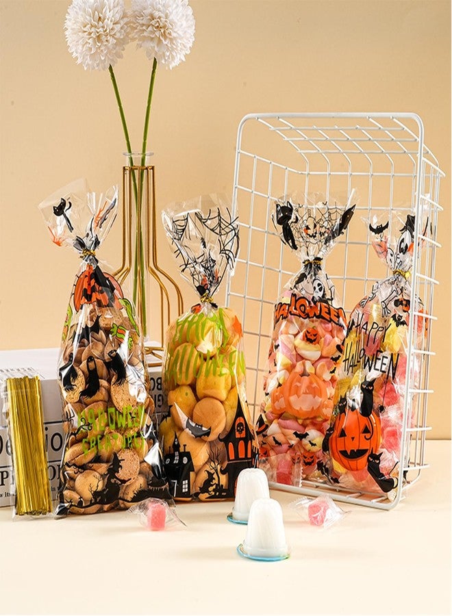 ONFAON Halloween Cellophane Treat Bags, 180pcs Halloween Trick or Treat Goody Gags with 200pcs Twists for Snacks Cookies Packing, Goodie Bags Party Supplies (10.8 * 4.9in - Image 2