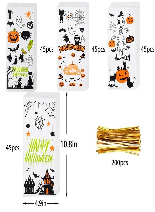 ONFAON Halloween Cellophane Treat Bags, 180pcs Halloween Trick or Treat Goody Gags with 200pcs Twists for Snacks Cookies Packing, Goodie Bags Party Supplies (10.8 * 4.9in - Image 3