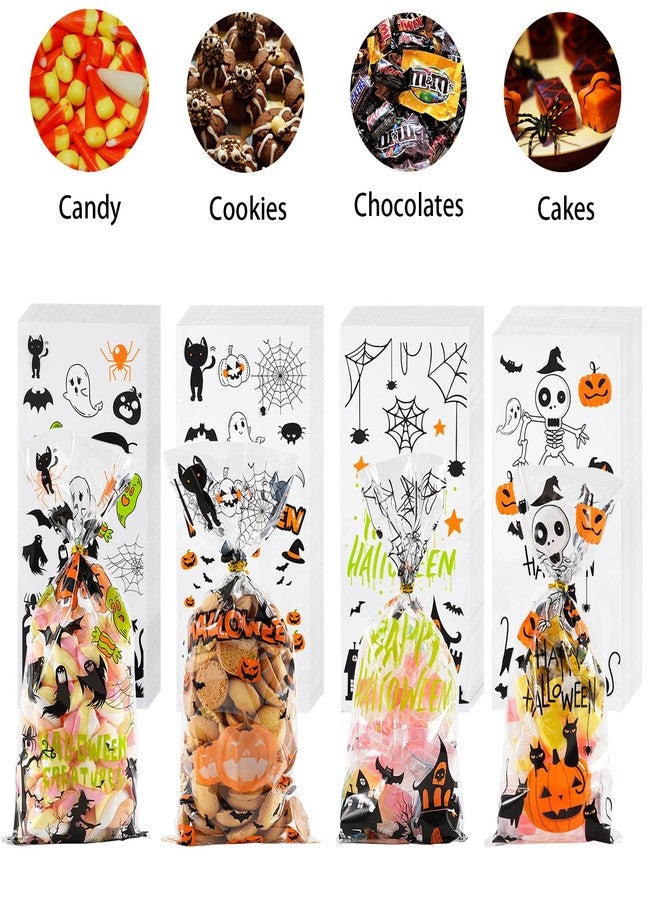 ONFAON Halloween Cellophane Treat Bags, 180pcs Halloween Trick or Treat Goody Gags with 200pcs Twists for Snacks Cookies Packing, Goodie Bags Party Supplies (10.8 * 4.9in - Image 5