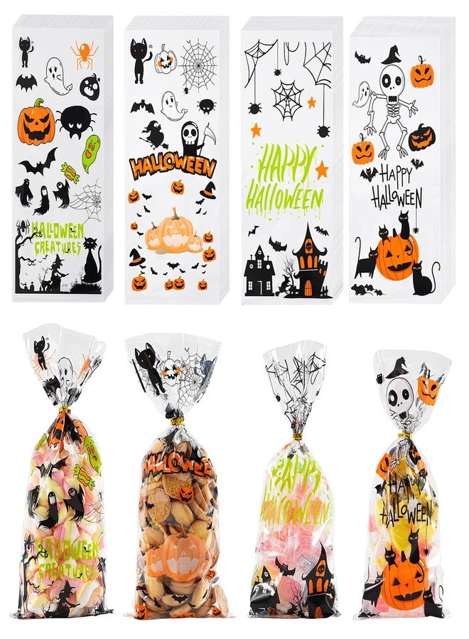 ONFAON Halloween Cellophane Treat Bags, 180pcs Halloween Trick or Treat Goody Gags with 200pcs Twists for Snacks Cookies Packing, Goodie Bags Party Supplies (10.8 * 4.9in - Image 1