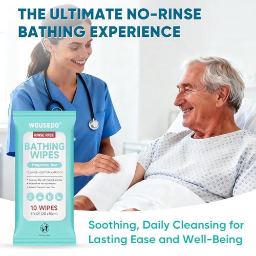 WOUSEDO No Rinse Bathing Wipes for Adults - Extra Thick 8x12 Inch Disposable Shower Wipes, Hypoallergenic Unscented Body Cleansing Cloths for Bed Bath, Hospital, Travel, Camping - 300 Count(30 Packs) - Image 5