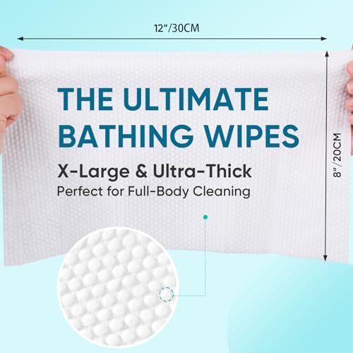 WOUSEDO No Rinse Bathing Wipes for Adults - Extra Thick 8x12 Inch Disposable Shower Wipes, Hypoallergenic Unscented Body Cleansing Cloths for Bed Bath, Hospital, Travel, Camping - 300 Count(30 Packs) - Image 2