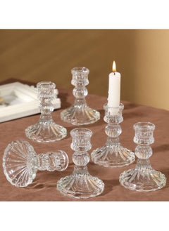 SYOSI Clear Candlestick Holders, 6 Pcs Elegant Glass Taper Candle Holders for Wedding, Party, Festival and Anniversary Table Decor  - Image 1