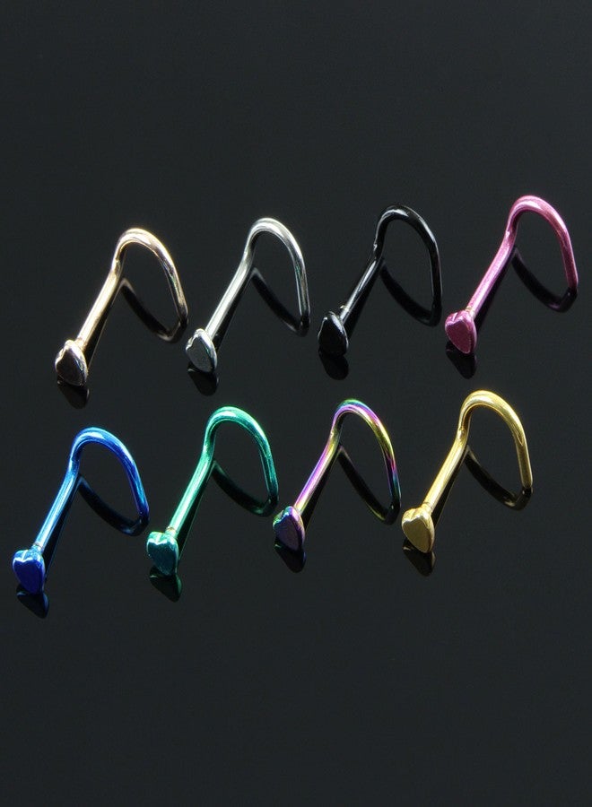 Greendou Fashion Jewelry Stainless Steel Heart Nose Rings Set Screw Nose Studs Piercing Jewelry,20G (Gold) - Image 3