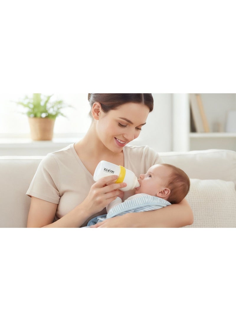 80ml Premium Borosilicate Glass Baby Bottle – Simulated Breast Milk Design, Anti-Colic Newborn Feeding Bottle with Off-Center Soft Silicone Nipple, BPA-Free & Heat-Resistant, Clear - Image 3
