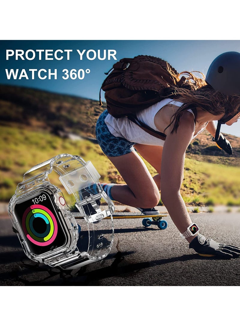 KASTWAVE - Sports Band for Apple Watch Series 7, Transparent Clear Soft Silicone Crystal Strap with Case, Compatible with Apple Watch Band Series 7 Clear 42mm 44mm 45mm, for Men, Women - Image 1