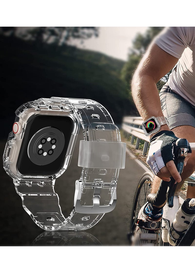 KASTWAVE - Sports Band for Apple Watch Series 7, Transparent Clear Soft Silicone Crystal Strap with Case, Compatible with Apple Watch Band Series 7 Clear 42mm 44mm 45mm, for Men, Women - Image 1