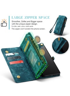 CaseMe Protective Phone Cover Case Wallet Case For Samsung Galaxy S21 Ultra, 2 in 1 Detachable Premium Leather Magnetic Zipper Pouch Wristlet Flip Phone Case (Blue)  - Image 4