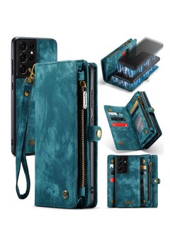 CaseMe Protective Phone Cover Case Wallet Case For Samsung Galaxy S21 Ultra, 2 in 1 Detachable Premium Leather Magnetic Zipper Pouch Wristlet Flip Phone Case (Blue)  - Image 2
