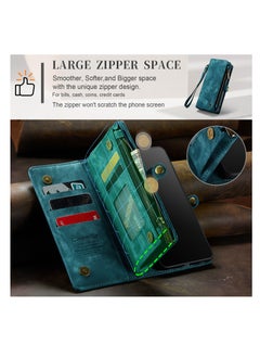 CaseMe Protective Phone Cover Case Wallet Case For Samsung Galaxy S21 Ultra, 2 in 1 Detachable Premium Leather Magnetic Zipper Pouch Wristlet Flip Phone Case (Blue)  - Image 5