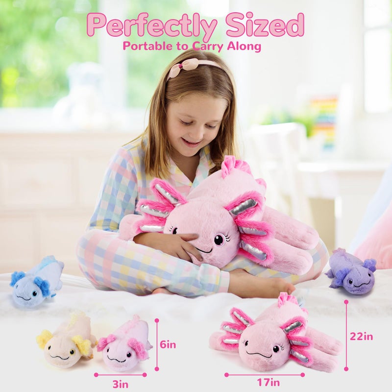 gnomantic 5 Pieces Axolotl Stuffed Animals with Babies Inside Belly - 1 Mommy Stuffed Axolotl with 4 Babies - Pink Axolotls Plush Toy for Kid Age 3-8, Gift Ideal for Christmas, Valentine's, Birthday - Image 3