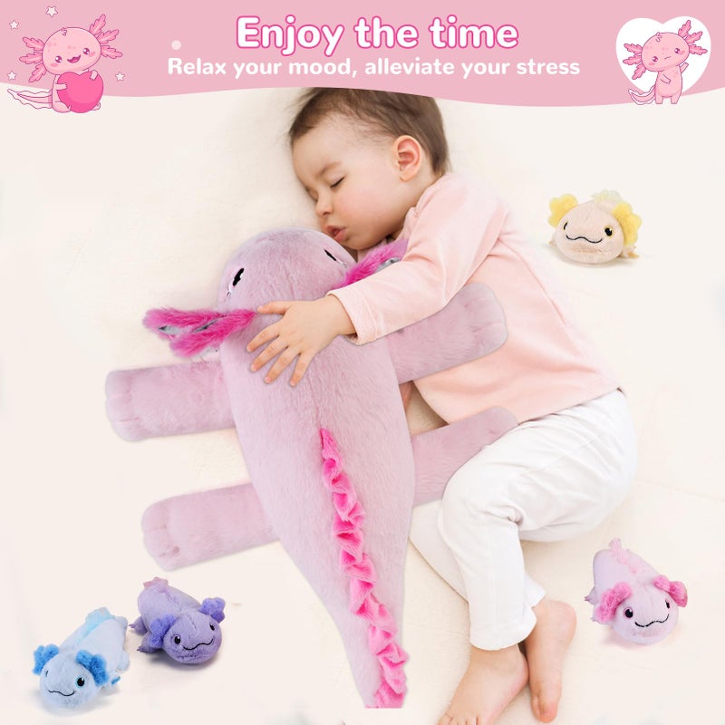 gnomantic 5 Pieces Axolotl Stuffed Animals with Babies Inside Belly - 1 Mommy Stuffed Axolotl with 4 Babies - Pink Axolotls Plush Toy for Kid Age 3-8, Gift Ideal for Christmas, Valentine's, Birthday - Image 5