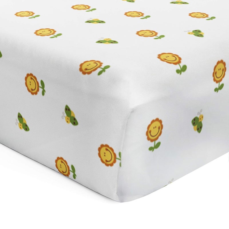 The White Cradle The White Cradle Flat Bed Sheet for Baby Cot Mattress Pure Organic Cotton Extra Large Super Soft Smooth Absorbent Breathable Twill Fabric for Infants Newborns Flower with Bee