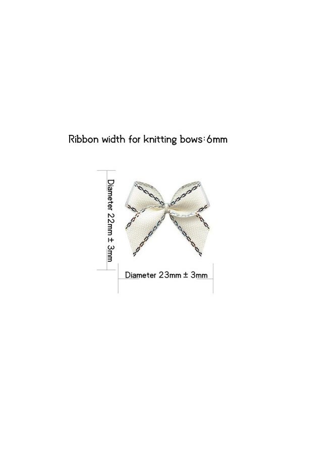 Aysekone - 100 Pieces Mini Metallic Edge Satin Bowknot Flowers Diy Craft Ribbon Bow Appliques For Sewing,Scrapbooking,Wedding And Decoration (Silver Metallic Edge - Creamy White) - Image 1