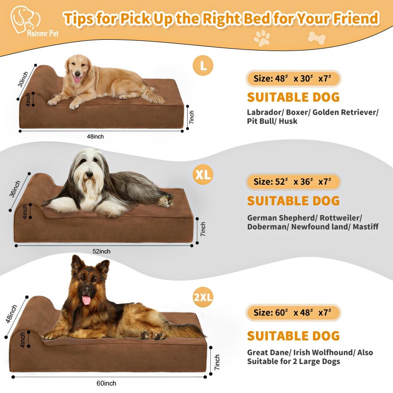 Rainmr Orthopedic Dog Beds for Large Dogs, 7" Memory Foam Dog Beds with Waterproof Liner, Durable Microsuede Cover, Removable and Washable, Nonskid Bottom, 48"x30"x7" L Chocolate - Image 4