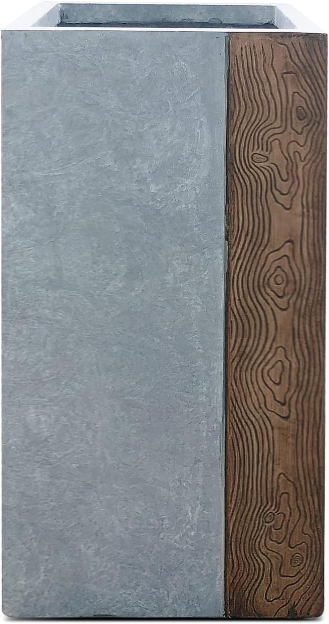 kante Kante Lightweight Concrete Tall Modern Square Outdoor Planter 24 Inch Tall Timber Ridge  - Image 1