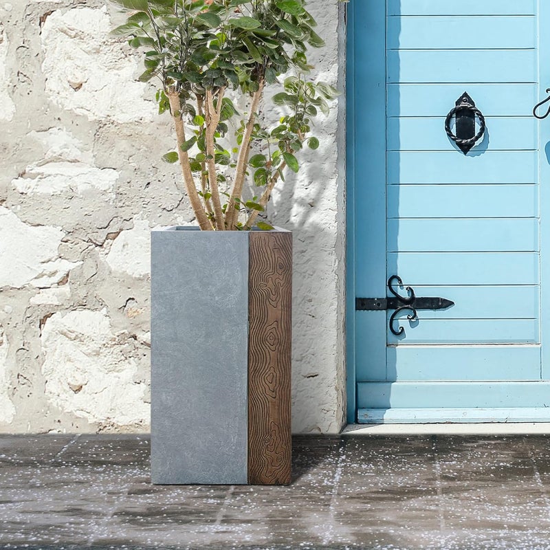 kante Kante Lightweight Concrete Tall Modern Square Outdoor Planter 24 Inch Tall Timber Ridge  - Image 2