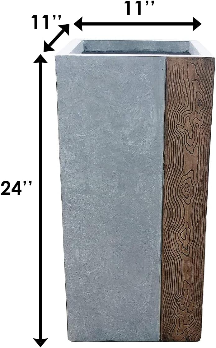kante Kante Lightweight Concrete Tall Modern Square Outdoor Planter 24 Inch Tall Timber Ridge  - Image 5